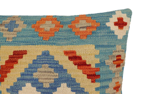 handmade Traditional Pillow Blue Rust Hand-Woven SQUARE 100% WOOL Hand woven turkish pillow2 x 2