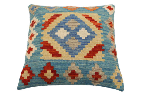 handmade Traditional Pillow Blue Rust Hand-Woven SQUARE 100% WOOL Hand woven turkish pillow2 x 2