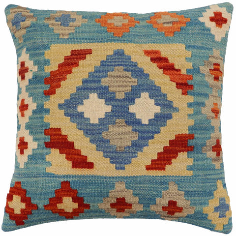 handmade Traditional Pillow Blue Rust Hand-Woven SQUARE 100% WOOL Hand woven turkish pillow2 x 2