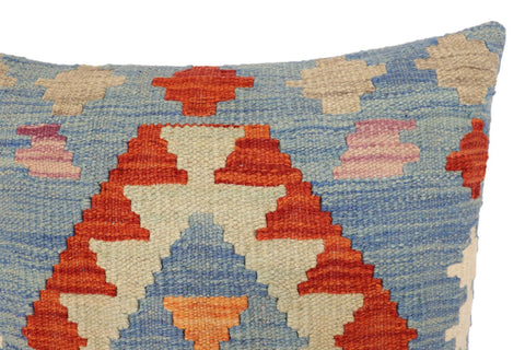 handmade Traditional Pillow Blue Rust Hand-Woven SQUARE 100% WOOL Hand woven turkish pillow2 x 2