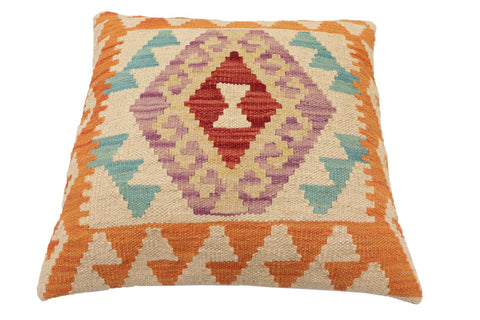 handmade Traditional Pillow Orange Beige Hand-Woven SQUARE 100% WOOL Hand woven turkish pillow2' x 2'