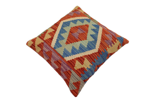 handmade Traditional Pillow Rust Blue Hand-Woven SQUARE 100% WOOL Hand woven turkish pillow2 x 2