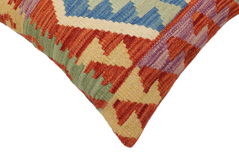 handmade Traditional Pillow Rust Blue Hand-Woven SQUARE 100% WOOL Hand woven turkish pillow2 x 2
