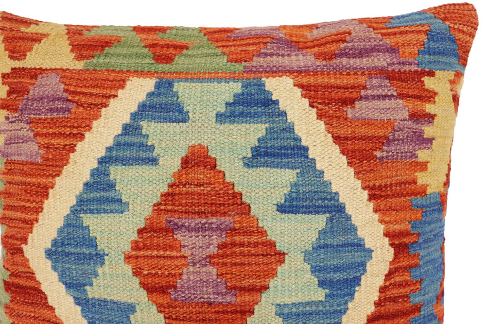 handmade Traditional Pillow Rust Blue Hand-Woven SQUARE 100% WOOL Hand woven turkish pillow2' x 2'
