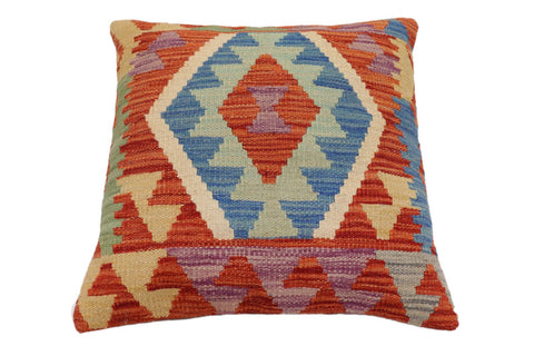 handmade Traditional Pillow Rust Blue Hand-Woven SQUARE 100% WOOL Hand woven turkish pillow2 x 2