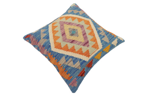 handmade Traditional Pillow Blue Orange Hand-Woven SQUARE 100% WOOL Hand woven turkish pillow2 x 2