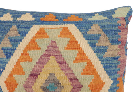handmade Traditional Pillow Blue Orange Hand-Woven SQUARE 100% WOOL Hand woven turkish pillow2 x 2