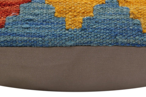 handmade Traditional Pillow Blue Orange Hand-Woven SQUARE 100% WOOL Hand woven turkish pillow2 x 2