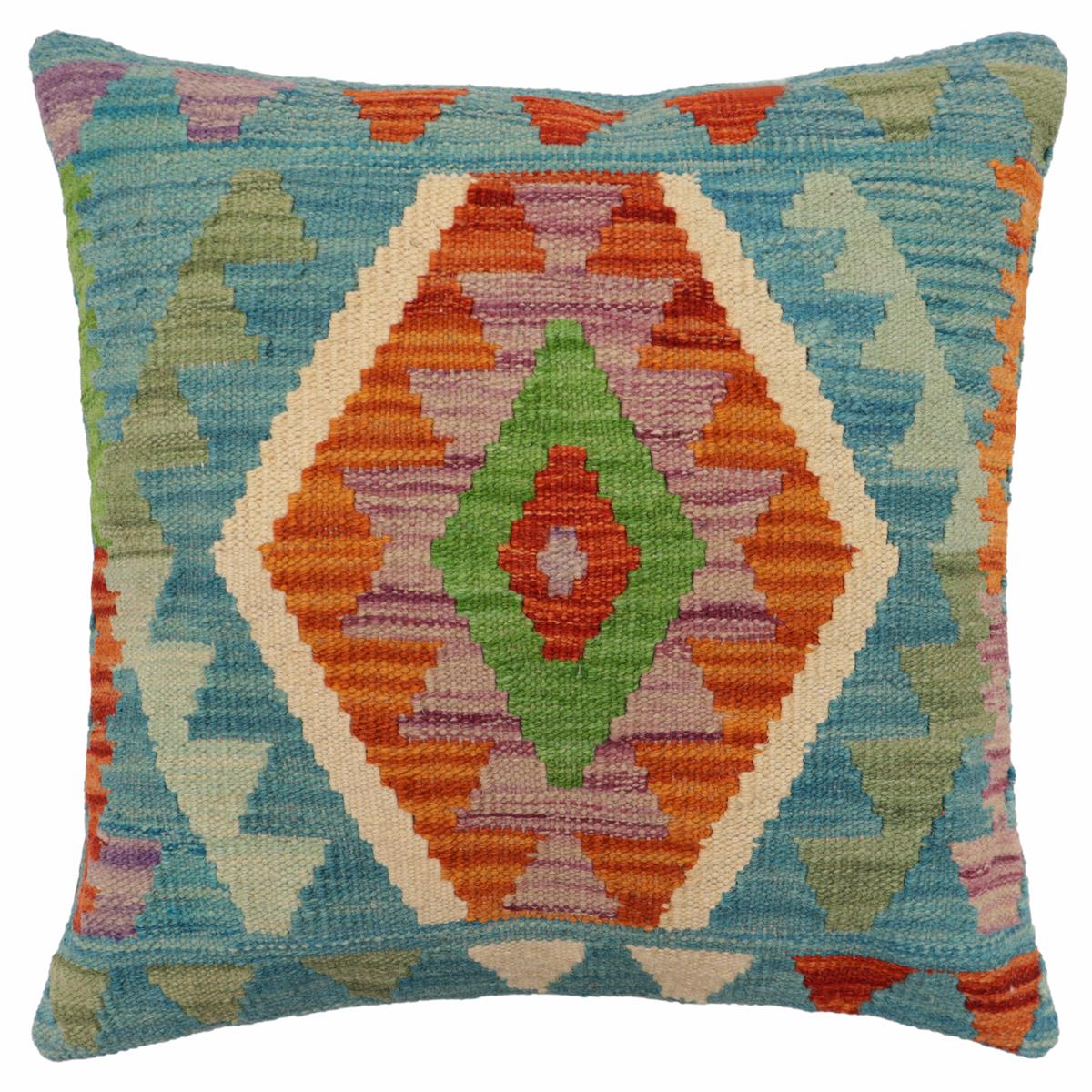 handmade Traditional Pillow Blue Rust Hand-Woven SQUARE 100% WOOL Hand woven turkish pillow2 x 2