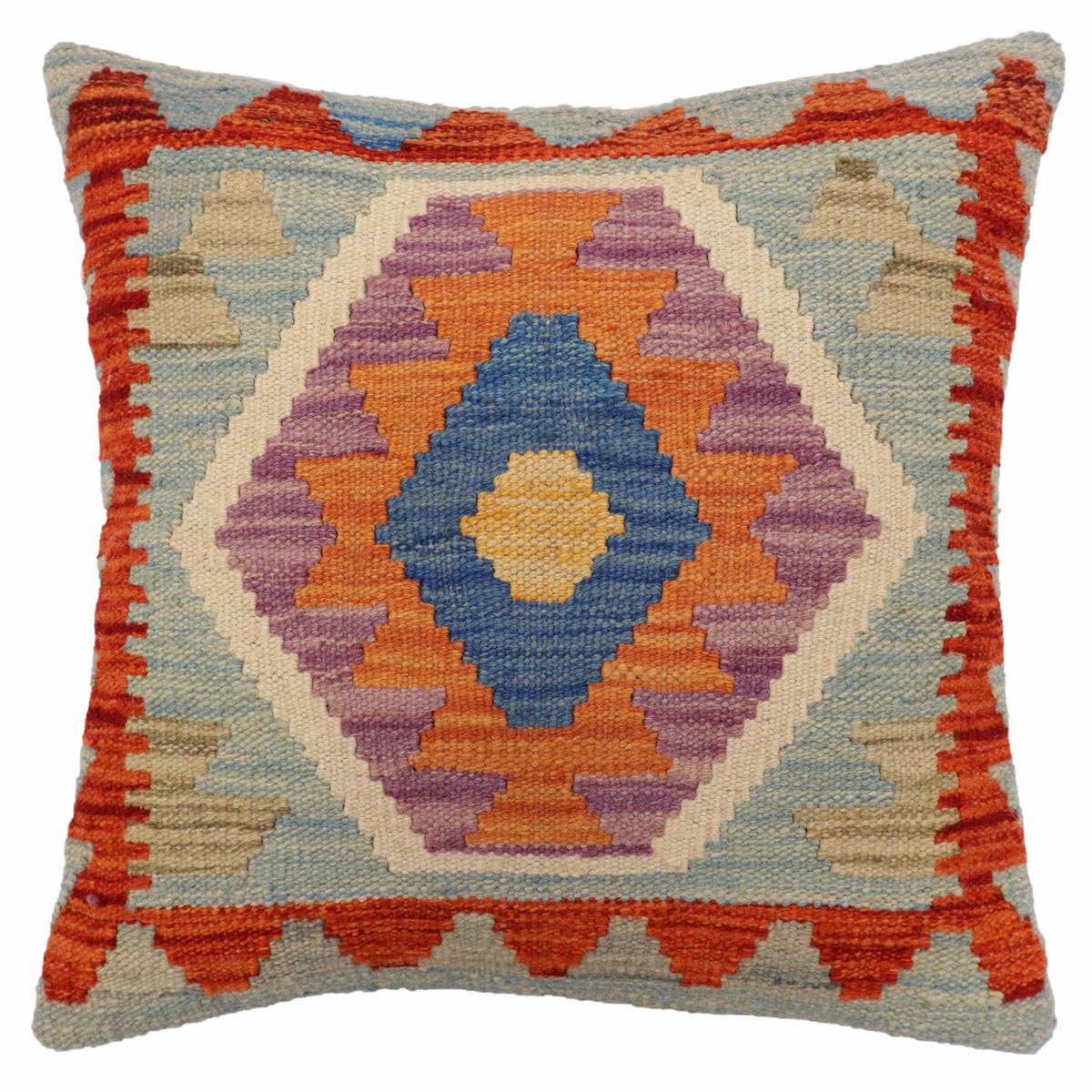 handmade Traditional Pillow Blue Rust Hand-Woven SQUARE 100% WOOL Hand woven turkish pillow2 x 2