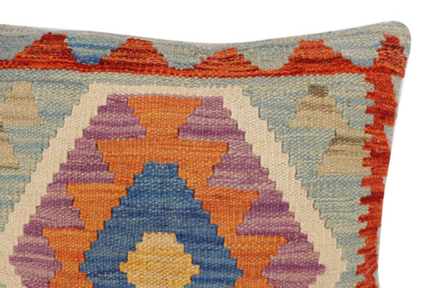 handmade Traditional Pillow Blue Rust Hand-Woven SQUARE 100% WOOL Hand woven turkish pillow2 x 2