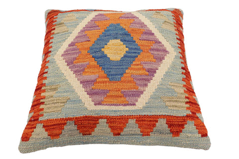 handmade Traditional Pillow Blue Rust Hand-Woven SQUARE 100% WOOL Hand woven turkish pillow2 x 2