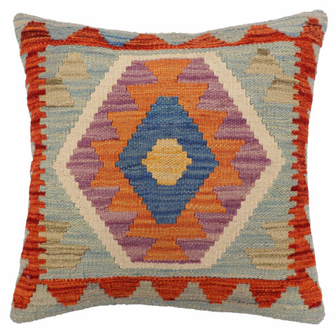 handmade Traditional Pillow Blue Rust Hand-Woven SQUARE 100% WOOL Hand woven turkish pillow2 x 2