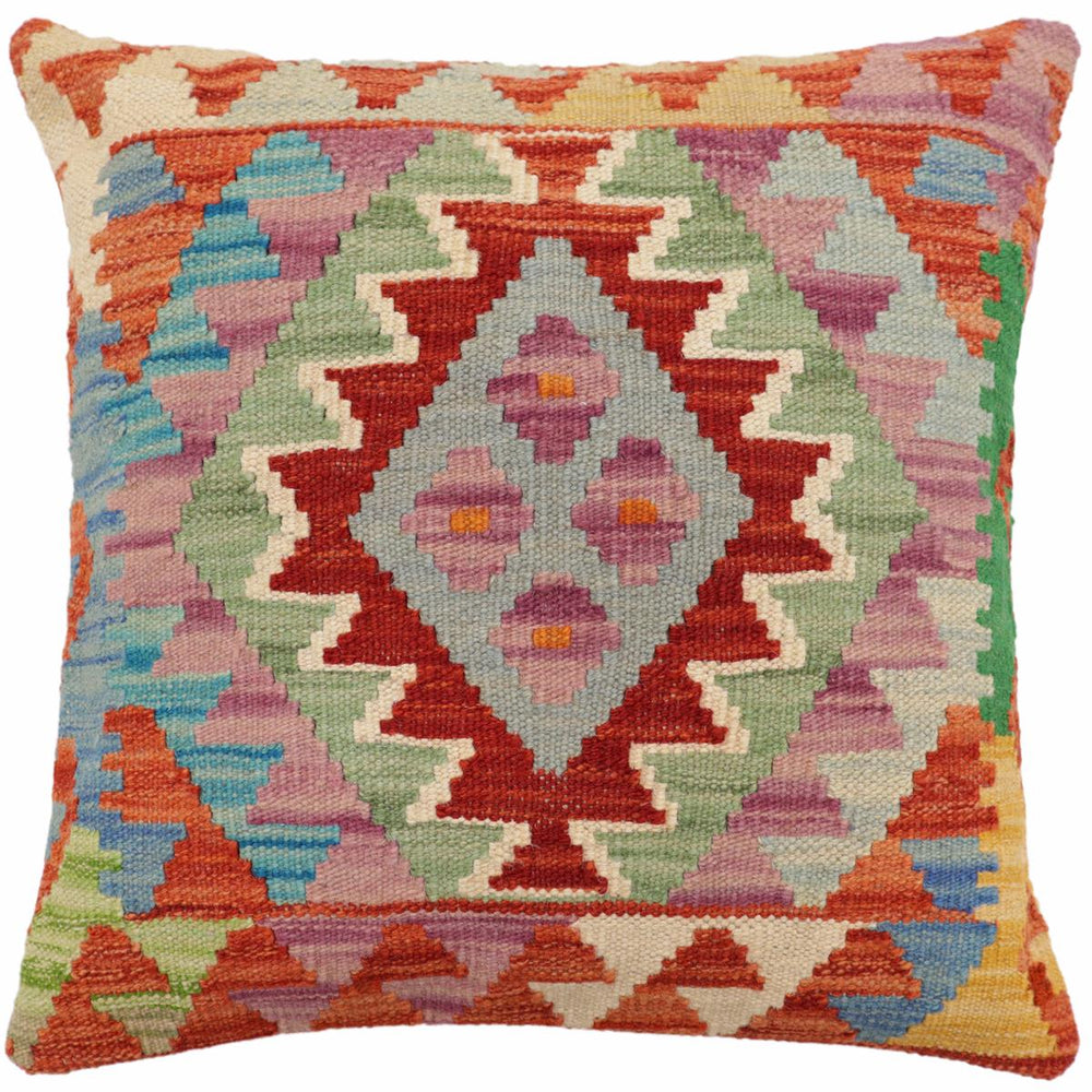 handmade Traditional Pillow Rust Blue Hand-Woven SQUARE 100% WOOL Hand woven turkish pillow2' x 2'