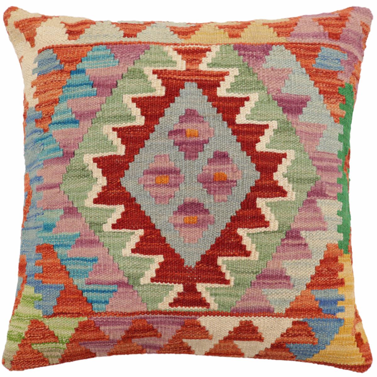 handmade Traditional Pillow Rust Blue Hand-Woven SQUARE 100% WOOL Hand woven turkish pillow2' x 2'