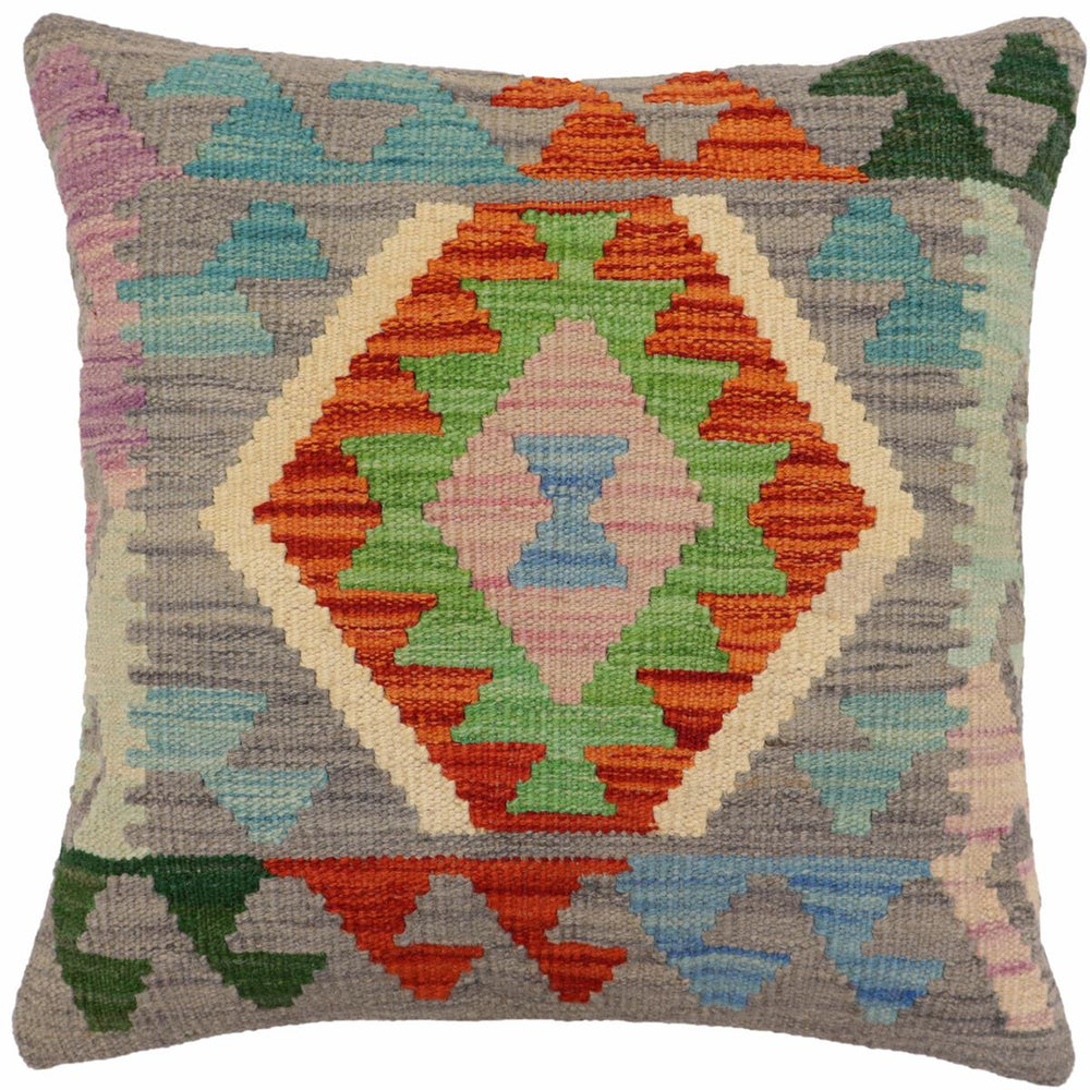 handmade Traditional Pillow Gray Rust Hand-Woven SQUARE 100% WOOL Hand woven turkish pillow2' x 2'