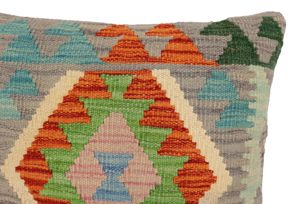 handmade Traditional Pillow Gray Rust Hand-Woven SQUARE 100% WOOL Hand woven turkish pillow2' x 2'