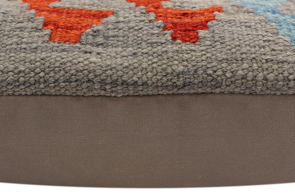 handmade Traditional Pillow Gray Rust Hand-Woven SQUARE 100% WOOL Hand woven turkish pillow2' x 2'