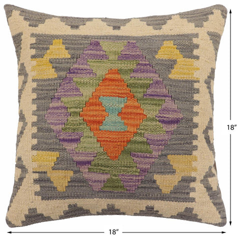 handmade Traditional Pillow Gray Beige Hand-Woven SQUARE 100% WOOL Hand woven turkish pillow2 x 2