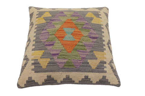 handmade Traditional Pillow Gray Beige Hand-Woven SQUARE 100% WOOL Hand woven turkish pillow2 x 2