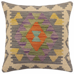 handmade Traditional Pillow Gray Beige Hand-Woven SQUARE 100% WOOL Hand woven turkish pillow2' x 2'