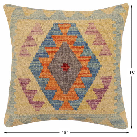 handmade Traditional Pillow Blue Orange Hand-Woven SQUARE 100% WOOL Hand woven turkish pillow2 x 2