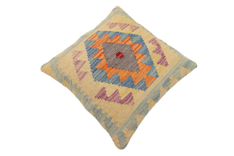 handmade Traditional Pillow Blue Orange Hand-Woven SQUARE 100% WOOL Hand woven turkish pillow2 x 2