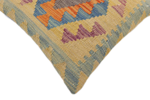 handmade Traditional Pillow Blue Orange Hand-Woven SQUARE 100% WOOL Hand woven turkish pillow2 x 2