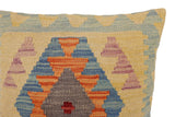 handmade Traditional Pillow Blue Orange Hand-Woven SQUARE 100% WOOL Hand woven turkish pillow2' x 2'