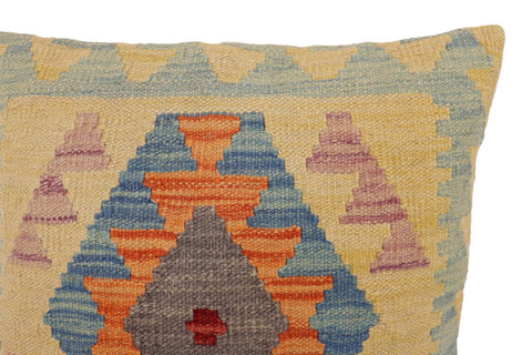 handmade Traditional Pillow Blue Orange Hand-Woven SQUARE 100% WOOL Hand woven turkish pillow2 x 2