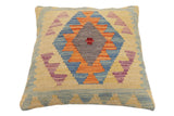 handmade Traditional Pillow Blue Orange Hand-Woven SQUARE 100% WOOL Hand woven turkish pillow2' x 2'