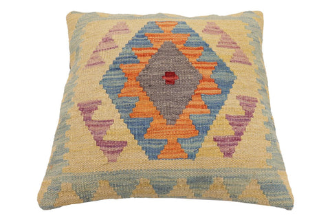 handmade Traditional Pillow Blue Orange Hand-Woven SQUARE 100% WOOL Hand woven turkish pillow2 x 2
