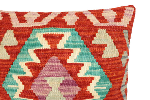 handmade Traditional Pillow Rust Blue Hand-Woven SQUARE 100% WOOL Hand woven turkish pillow2 x 2