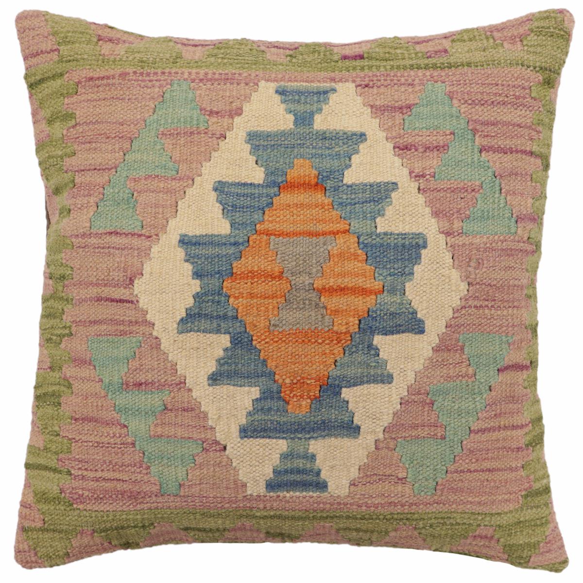 handmade Traditional Pillow Blue Green Hand-Woven SQUARE 100% WOOL Hand woven turkish pillow2 x 2