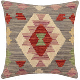 handmade Traditional Pillow Gray Red Hand-Woven SQUARE 100% WOOL  Hand woven turkish pillow  2 x 2