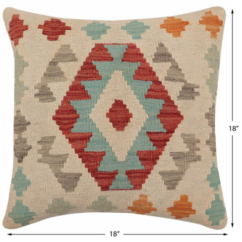handmade Traditional Pillow Beige Red Hand-Woven SQUARE 100% WOOL Hand woven turkish pillow2 x 2