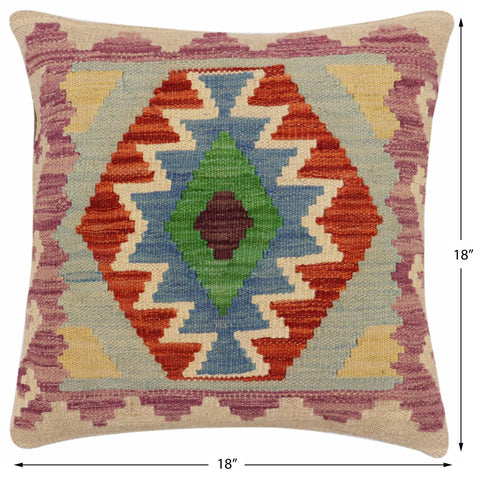 handmade Traditional Pillow Rust Blue Hand-Woven SQUARE 100% WOOL Hand woven turkish pillow2 x 2