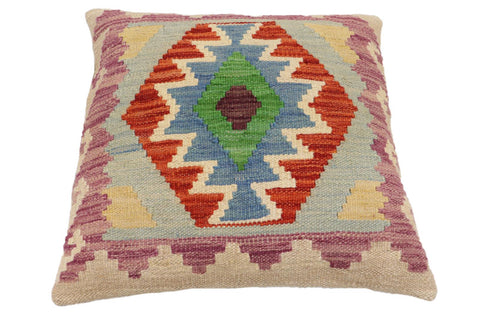 handmade Traditional Pillow Rust Blue Hand-Woven SQUARE 100% WOOL Hand woven turkish pillow2 x 2