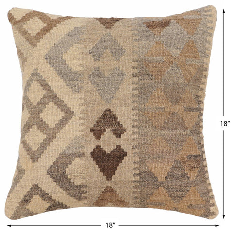 handmade Traditional Pillow Beige Gray Hand-Woven SQUARE 100% WOOL Hand woven turkish pillow2 x 2