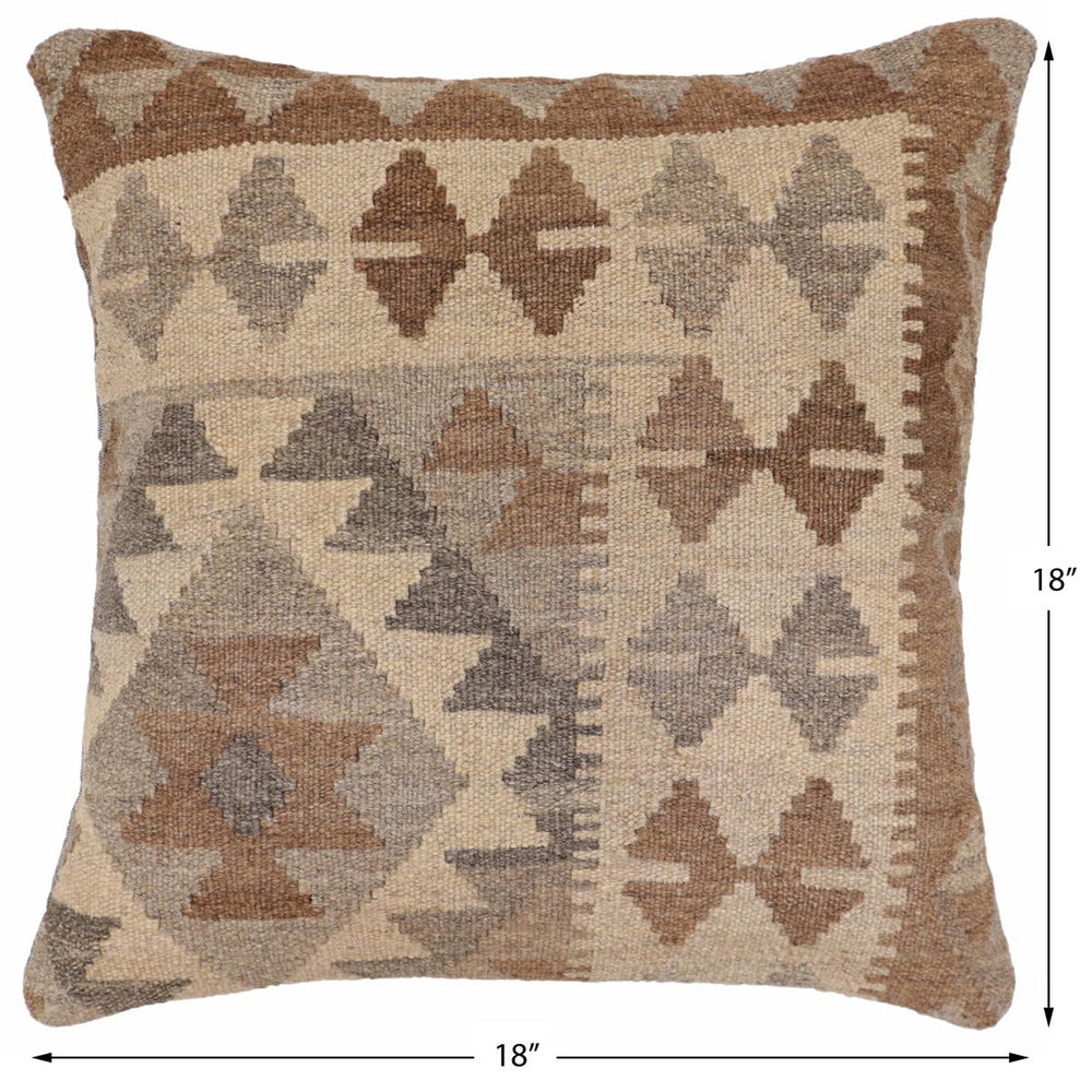 handmade Traditional Pillow Beige Brown Hand-Woven SQUARE 100% WOOL Hand woven turkish pillow2' x 2'