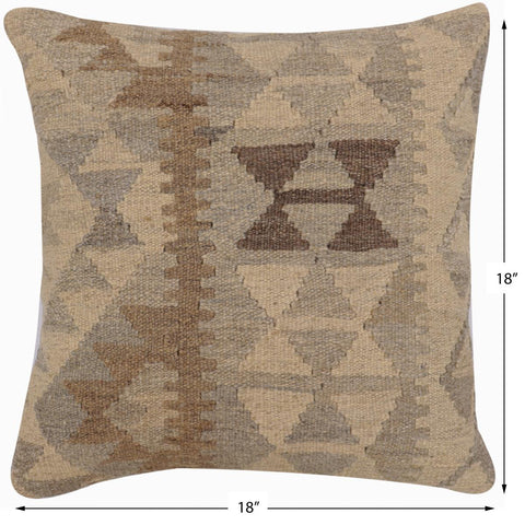 handmade Traditional Pillow Beige Gray Hand-Woven SQUARE 100% WOOL Hand woven turkish pillow2 x 2