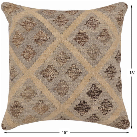 handmade Traditional Pillow Beige Gray Hand-Woven SQUARE 100% WOOL Hand woven turkish pillow2 x 2