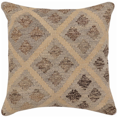 handmade Traditional Pillow Beige Gray Hand-Woven SQUARE 100% WOOL Hand woven turkish pillow2 x 2