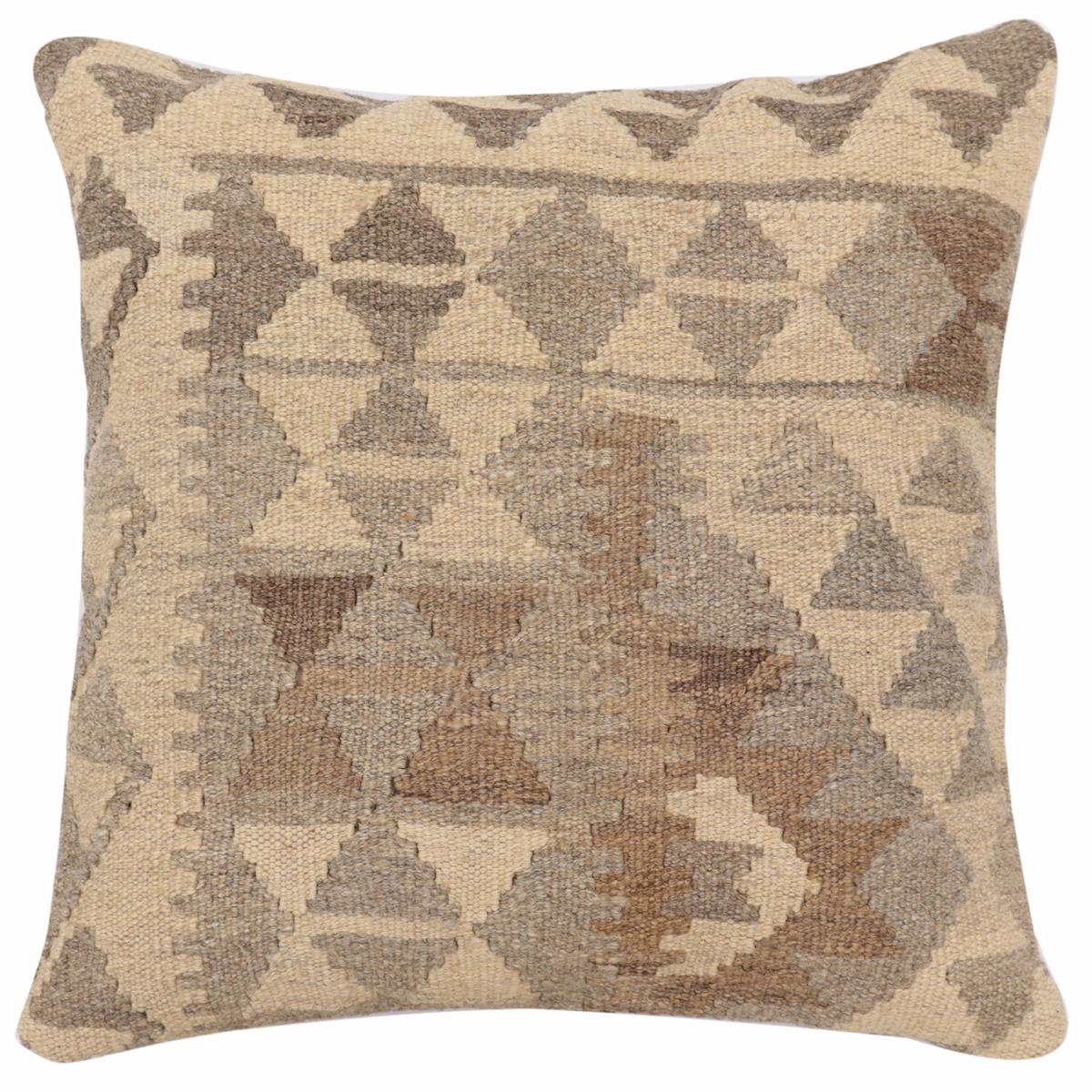 handmade Traditional Pillow Beige Gray Hand-Woven SQUARE 100% WOOL Hand woven turkish pillow2 x 2