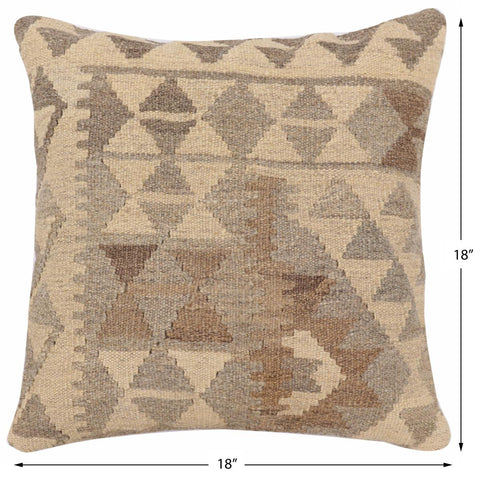 handmade Traditional Pillow Beige Gray Hand-Woven SQUARE 100% WOOL Hand woven turkish pillow2 x 2