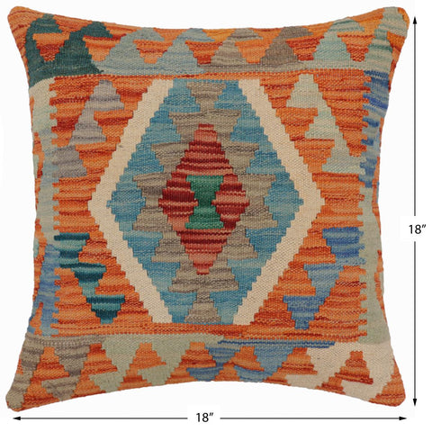 handmade Traditional Pillow Rust Blue Hand-Woven SQUARE 100% WOOL Hand woven turkish pillow2 x 2