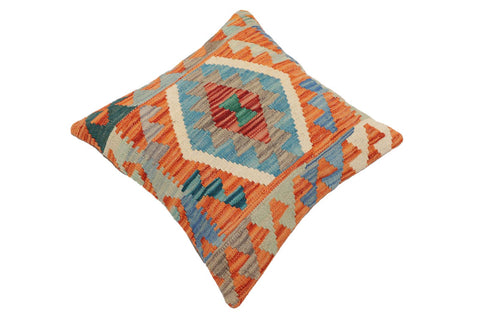 handmade Traditional Pillow Rust Blue Hand-Woven SQUARE 100% WOOL Hand woven turkish pillow2 x 2
