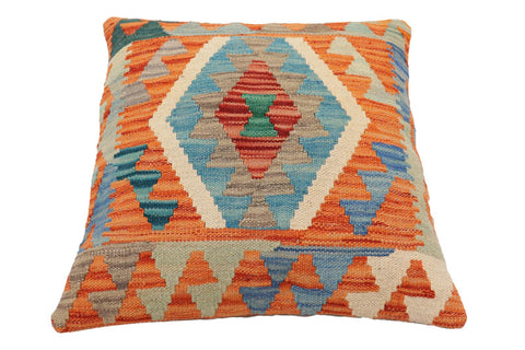 handmade Traditional Pillow Rust Blue Hand-Woven SQUARE 100% WOOL Hand woven turkish pillow2 x 2