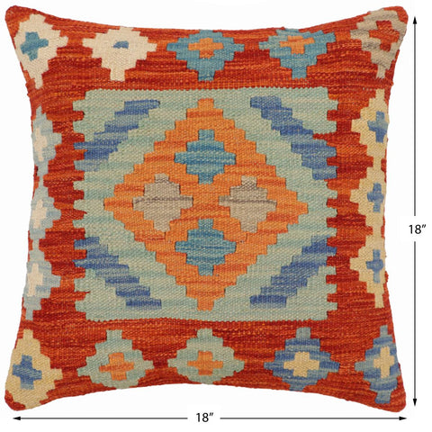 handmade Traditional Pillow Rust Blue Hand-Woven SQUARE 100% WOOL Hand woven turkish pillow2 x 2