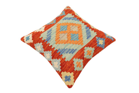 handmade Traditional Pillow Rust Blue Hand-Woven SQUARE 100% WOOL Hand woven turkish pillow2 x 2